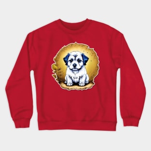 White Havanese Puppy Dog with Black Ears in a Golden Spring Setting Crewneck Sweatshirt